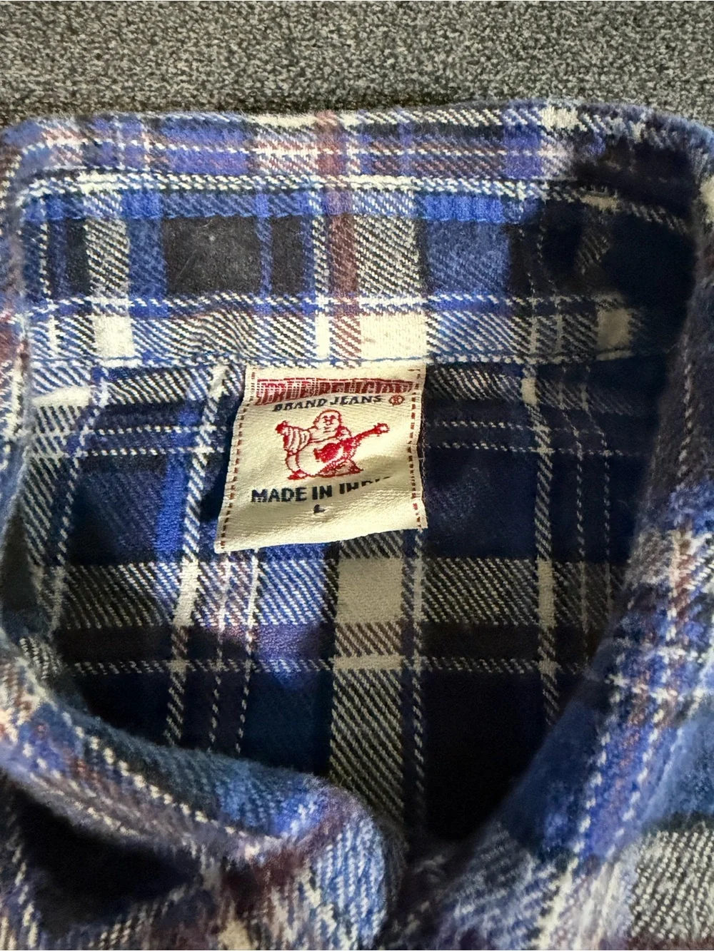 True Religion Men's Blue Plaid Casual Button-Down Shirt